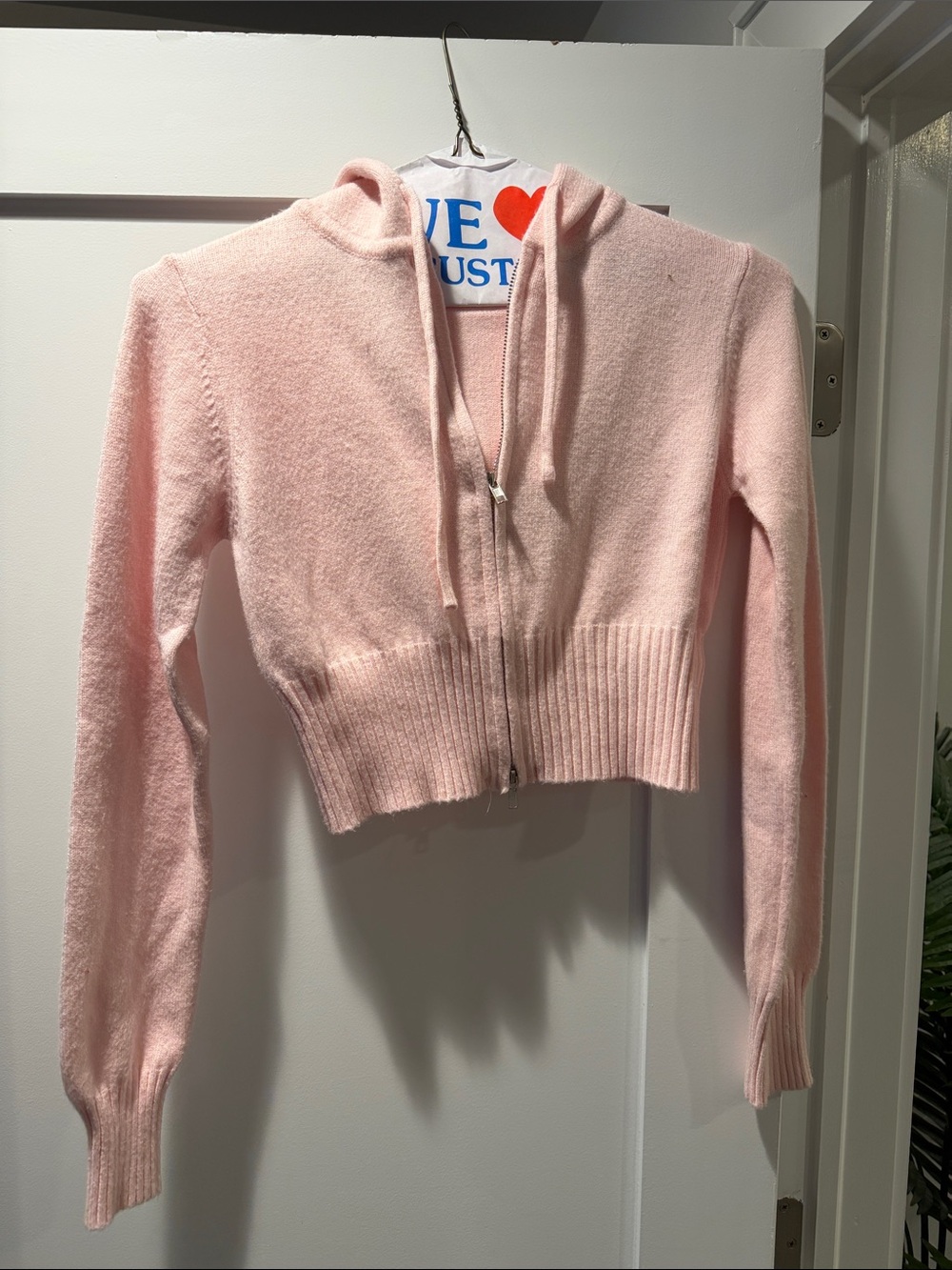 Edikted Soft Pink Zip-Up Hooded Women's Sweater cropped